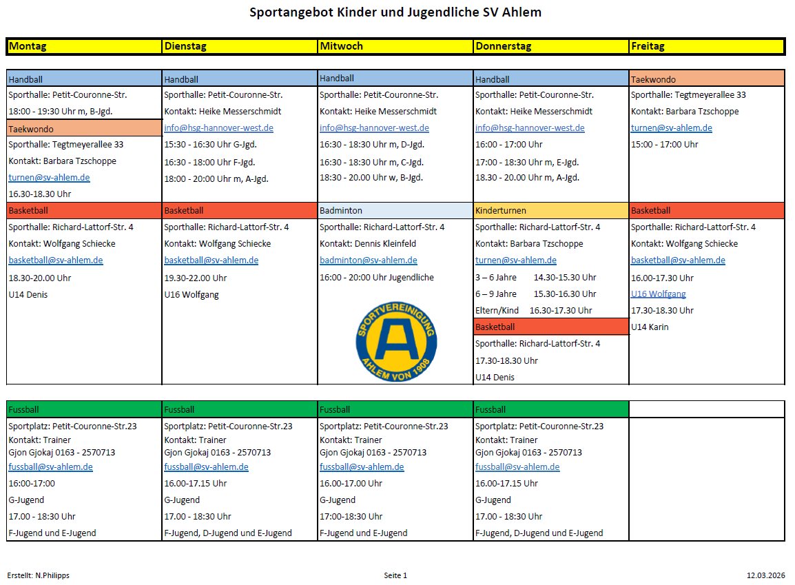 Sportangebot Kinder SV Ahlem